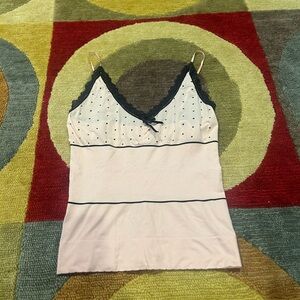 Victoria’s Secret Y2K Style Light Pink Black Polka Dot Lace Bow Cami Tank Top L